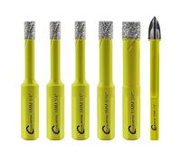 Dry Diamond Drill Bits Set - 5pcs 6/6/6/8/10mm SANLEETEK Hole Saw Kit and 1pc 6mm Carbide Drill with Triangle Shank for Ceramic Porcelain Tile Granite Marble Quartz Stoneware