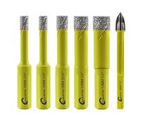 Dry Diamond Drill Bits Set - 5pcs 6/6/8/10/12mm SANLEETEK Hole Saw Kit and 1pc 6mm Carbide Drill with Triangle Shank for Ceramic Porcelain Tile Granite Marble Quartz Stoneware