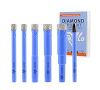 Dry Diamond Drill Bits Set - 6/6/8/10/12mm 5Pcs Tile Hole Saw Kit and 1Pc 6mm Carbide Drill Bit for Ceramic Porcelain Tile Marble Granite - Round Shank with Storage Case VENJELD