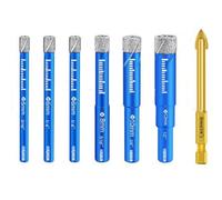 Dry Diamond Drill Bits Set 7 PCs - 3/16, 1/4,5/16，3/8，1/2 inch and 1/4“ Carbide Drill bit Vacuum Brazed Diamond Hole Saw Kit Set for Granite, Ceramic Tile Stone, Marble Porcelain, Glass Round Shank