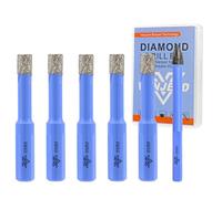 Dry Diamond Drill Bits Set - 8mm 5Pcs Tile Hole Saw Kit and 1Pc 6mm Carbide Drill Bit for Ceramic Porcelain Tile Marble Granite - Triangle Shank with Storage Case