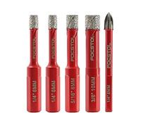 Dry Diamond Drill Bits Set - FOCSTOL 4pcs 6/6/8/10mm Diamond Hole Saw & 1pc 6mm Carbide Drill with Triangle Shank for Porcelain Tile Ceramic Granite Marble