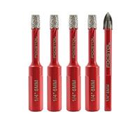 Dry Diamond Drill Bits Set - FOCSTOL 4pcs 6mm Diamond Hole Saw & 1pc 6mm Carbide Drill with Triangle Shank for Porcelain Tile Ceramic Granite Marble