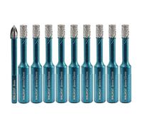 Dry Diamond Drill Bits Set - MINLAYCUT 9pcs 6mm Diamond Hole Saw & 1pc 6mm Carbide Drill with Triangle Shank for Ceramic Porcelain Tile Marble Granite Quartz