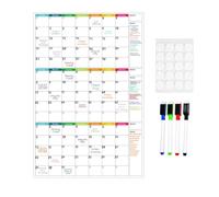 Dry Erase Calendar - 3 Month Undated Wall Planner | Erasable Whiteboard Boa | Large 24"x36" Coated Paper Board, 4 Reusable Markers Included, Reusable Layout, for Home Office & School Schedule
