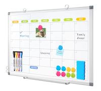 Dry Erase Calendar Whiteboard for Wall, WALGLASS 24" x 18" Magnetic White Board, Monthly Dry Erase Calendar with Silver Aluminum Frame, Double-Sided Hanging Portable Board for Office, Home, School