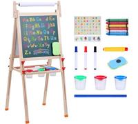 Dry Erase Easel for Kids - Foldable Toddler Art Easel Height Adjustable Chalkboard & Magnetic Double Whiteboard with Paper Roll and Accessories for Boys Girls Ages 2-12 Years Old Gift Wooden 1 Set