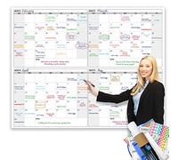 Dry Erase Four Month Laminated Jumbo Wall Calendar, 46" x 63", Huge Quarterly Laminated Erasable White Board, Giant 120 Day Family Whiteboard Schedule Planner, Large Multi Month Reusable Poster