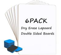 Dry Erase Lapboard Double Sided Boards, 6 Pack, with Erasers