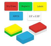 Dry Erase Magnetic Labels,3.5x2.25 Card Size,Pack of 40,Write On Magnets,Teacher Must Have for Classroom,Supplies Office&Cabinet&whiteboard&Fridge&Locker (Multicolor)