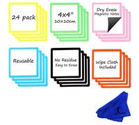 Dry Erase Magnets Set - 24 Pack - 4x4 Whiteboard Magnetic Labels - Small White Board Magnet Strips Name Tags for Home, Office and Classroom
