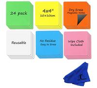 Dry Erase Magnets Set - 24 Pack - 4x4 Whiteboard Magnetic Planning Pads Labels - Small White Board Magnet Strips Name Tags for Home, Office and Classroom