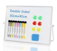 Dry Erase Small Whiteboard A3, 40 x 30 cm Double Sided Magnetic Desktop White Board with Stand, 8 Pens, 1 Eraser, 6 Magnet, 1 Pen Clip, Portable Writing Easel for Drawing, Planning, to Do List, Memo