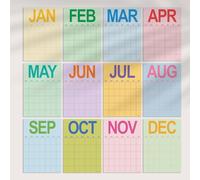 Dry Erase Wall Calendar Undated - 12 Color-Coded Monthly Prints, A3 Size (11.7 x 16.5 in), Large 1.7 x 2.3 in Daily Writing Boxes, Reusable Calendar for Wall, Premium 400 GSM Thick Bristol Paper