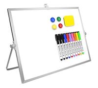 Dry Erase White Board, 16inX12in Large Magnetic Desktop Whiteboard with Stand, 10 Markers, 4 Magnets, 1 Eraser, Portable Double-Sided White Board Easel for Memo to Do List Desk Office