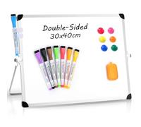 Dry Erase Whiteboard A3, Small White Board 30x40cm Mini Double Sided Whiteboard with Stand, Magnetic Desktop White Board with 8 Pens, 6 Magnets, 2 Pen Holder,1 Eraser for Kids School Home Office