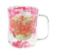 Dry Flower Glass Cup, Flower Double Wall Glass Tea Cup | 400ml Clear Heat Resistant Glass Mug with Dry Flower Design, Double Wall for Cappuccino Tilate Hot Beverage Glasses