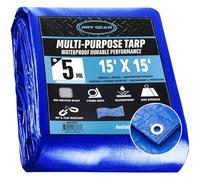 Dry Gear Tarps 15x15 Blue Tarp Waterproof - 5 MIL Thick Tarpaulin Outdoor Cover - Multipurpose Protection Poly Tarp for Camping, Tent, Roof, Patio, Pool, Floor, Furniture, Boat, Truck Beds, Pack of 1