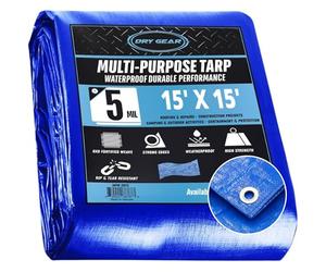 Dry Gear Tarps 15x15 Blue Tarp Waterproof - 5 MIL Thick Tarpaulin Outdoor Cover - Multipurpose Protection Poly Tarp for Camping, Tent, Roof, Patio, Pool, Floor, Furniture, Boat, Truck Beds, Pack of 1
