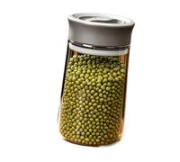 Dry Goods Storage Container with Rotating Lid, Clear High-Borosilicate Glass Body and Silicone Sealing Component for Kitchen Dry Food Canister Clear Kitchen Jar Coffee Tea Holder Nut Keeper Countertop