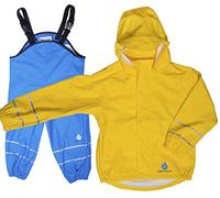 DRY KIDS Childrens PU Jacket & Dungarees set Yel/Tuq 7/8yrs