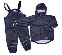 DRY KIDS Childrens Waterproof Jacket and Dungarees Set PU Coated. Boys and Girls Rainwear for Outdoor Play., Navy, 3-4 Years