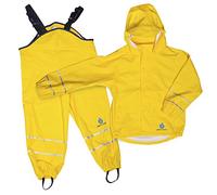 DRY KIDS Childrens Waterproof Jacket and Dungarees Set PU Coated. Boys and Girls Rainwear for Outdoor Play., Yellow, 7-8 Years