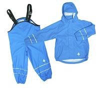 DRY KIDS Childrens Waterproof Jacket and Dungarees Set PU Coated. Boys and Girls Rainwear for Outdoor Play., Turquoise, 5-6 Years