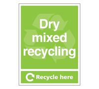 Dry Mixed Recycling - Recycle Here 150 x 200 mm - Glow In The Dark Self Adhesive Vinyl