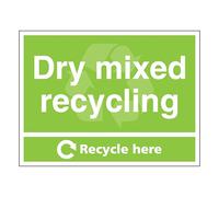 Dry Mixed Recycling - Recycle Here - Landscape 600 x 450 mm - Glow In The Dark Self Adhesive Vinyl