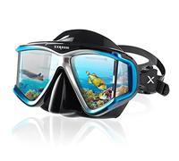 Dry Top Snorkel Mask Set, Anti-Fog Tempered Glasses Diving Mask Snorkeling Glasses, Professional Dashboard 4 Window Swimming Diving Scuba Adult Snorkeling Equipment (Blue)