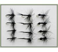Dry Trout Flies, 12 Pack, Black Spider, Black Ant & Black Gnat, Choice (18/20)