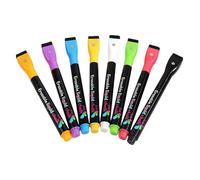 Dry Wipe Fluorescent Marker - Liquid Erasable Neon Writing Pens, Dustless Paint Markings | 8 Pieces 1 mm Slim Point LED Light Board Pen Set with Clean Erase Ink, Creative Clear