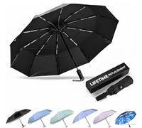 DryDay Travel Umbrellas for Rain - Large Windproof Double Canopy Umbrella, 10 Durable Ribs, Strong Frame, Auto Open Close Ergonomic Handle, Compact Waterproof Umbrella for Women & Men, Black, 46
