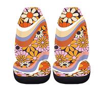 Drydeepin 70s 80s Groovy Hippie Daisy Wavy Swirl Pattern Car Seat Covers for Front Seats 2 Pack Bucket Seat Protector Cushion Covers Universal Fit Most Truck SUV Vans,Interior Car Accessories