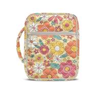 Drydeepin Bible Cover, Bible Carrying Book Case for Women, Multi-Pockets Protective Church Organizer Bag with Handle Christian Gift, 60s 70s Retro Hippie Flower