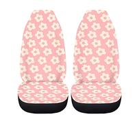 Drydeepin Boho Pink Groovy Daisy Print Car Seat Covers Front Seats Only Y2K 90s Bucket Seat Protector Universal Fit Most Truck SUV Vans Aesthetic Car Accessories Automotive Interior Decor(2 Pack)