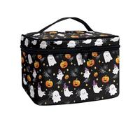 Drydeepin Cosmetic Bags Travel Toiletry Bags with Handle and Zipper Tote Bags Portable Makeup Bags for Women, Halloween Bat Pumpkin Spider Web