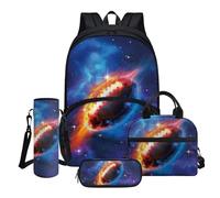 Drydeepin Fire Galaxy American Football Pattern 4 Pcs Kids School Bags Set Lightweight Backpack with Lunch Bag Pencil Case Water Bottle Pouch for Middle School Students Bookbags