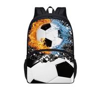 Drydeepin Kids Backpack Purse for Boys Girls Elementary Students Bookbag Middle School Bag Children Daypack,17Inch, Fire Water Splatter Soccer Ball