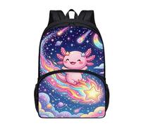 Drydeepin Kids Backpack Purse for Boys Girls Elementary Students Bookbag Middle School Bag Children Daypack,17Inch, Cute Axolotl Meteor Galaxy