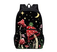 Drydeepin Kids Backpack Purse for Boys Girls Elementary Students Bookbag Middle School Bag Children Daypack,17Inch, Night Moon Galaxy Wild Mushroom Snail, Rucksack Backpacks