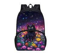 Drydeepin Kids Backpack Purse for Boys Girls Elementary Students Bookbag Middle School Bag Children Daypack,17Inch, Black Cat Colorful Daisy Floral