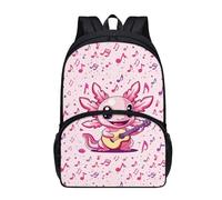 Drydeepin Kids Backpack Purse for Boys Girls Elementary Students Bookbag Middle School Bag Children Daypack,17Inch, Axolotl Music Notes Pink