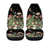 Drydeepin Mushroom Daisy Starry Night Auto Seat Cover Set of 2, Car Front Seat Cushion Elastic Breathable Seats Pad for Women Universal Fit Most Vehicles Car Interior Decoration
