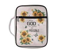 Drydeepin Sunflower Butterfly Print Bible Case Lightweight Bible Covers with Pocket Portable Bible Carrying Case for Women Men, with God All Things are Possible, Bible Study Supplies