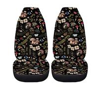 Drydeepin Vintage Wild Forest Mushroom Snail Beetle Daisy Cottagecore Print 2 Pack Car Seat Covers Set Front Seats Only Universal Fit Most Truck SUV Vans Auto Accessories Interior Cushion Protector