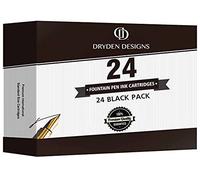 Dryden Designs Fountain Pen Ink Cartridges - SET OF 24 BLACK INK CARTRIDGES - Short International Standard Size - Disposable and Generic Ink Refill Cartridges - Perfect for Calligraphy