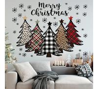 Drydiet 2 Pcs Large Christmas Tree Wall Decals Large Merry Christmas Watercolor Tree Wall Stickers Peel and Stick Removable Xmas Pine Tree Wall Decals for Bedroom Living Room Offices Home Decoration