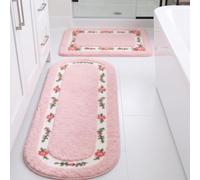 Drydiet 2 Pcs Rose Flowers Bathroom Rugs Set Coquette Room Decor Floral Rugs for Bathroom Bedroom Living Room, Non Skid Absorbent Romantic Rose Flower Area Rugs 2 Shapes (Pink, Small)